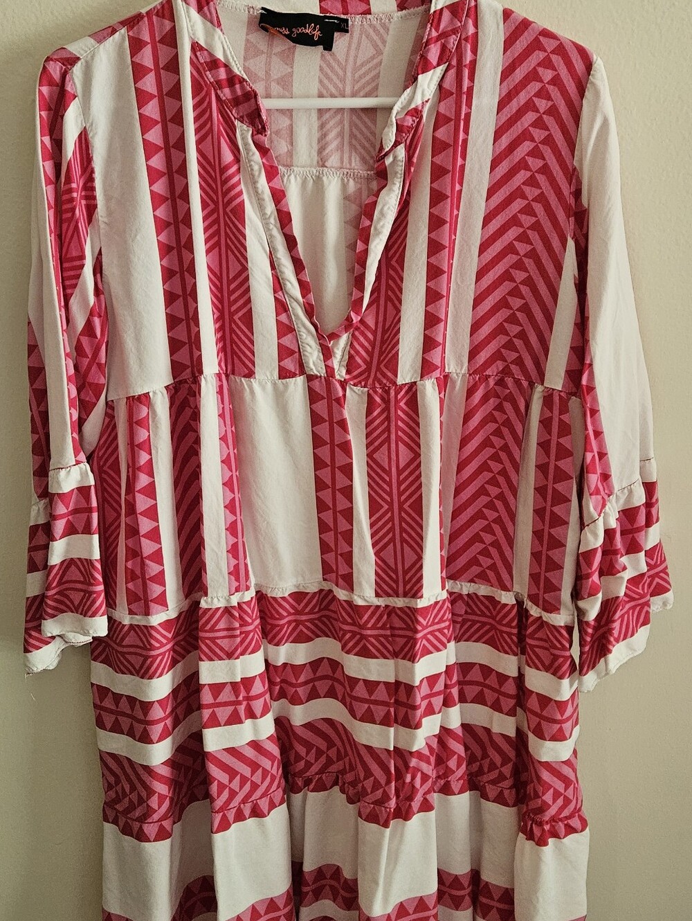Goodlife Pink and White Beach Cover/Tunic, Coastal, Vacation, Cruise Resort Wear
